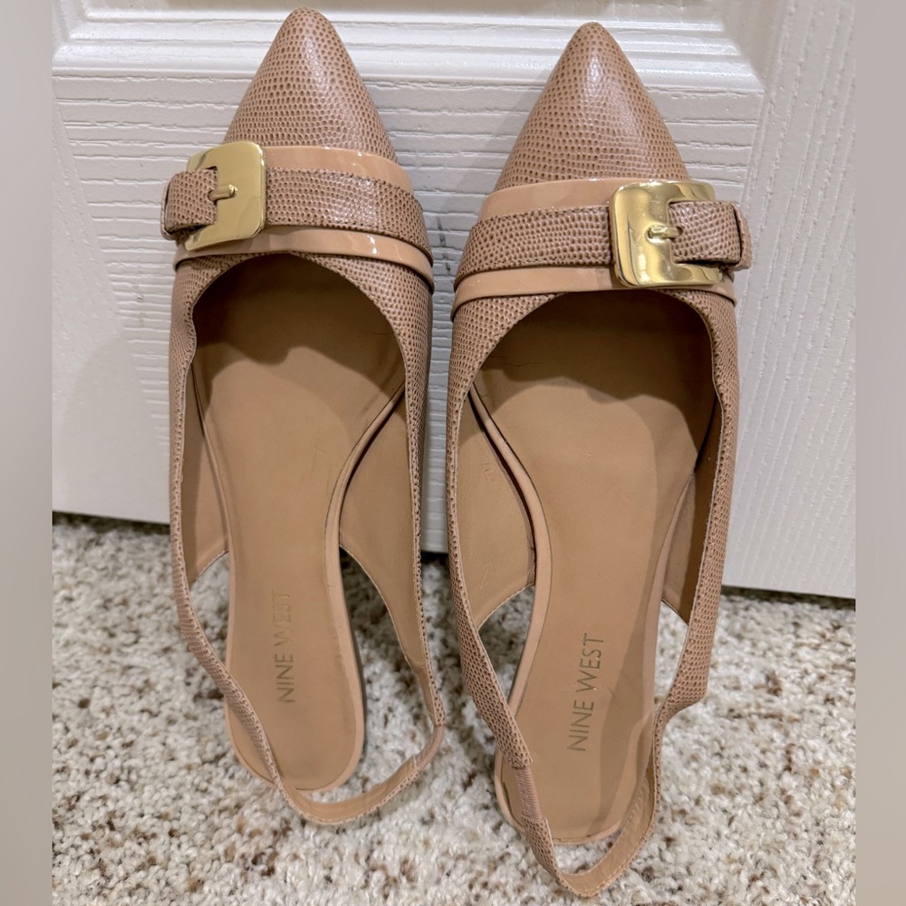 Nine West Sling Back Point Flats with Buckle, Beige/Nude